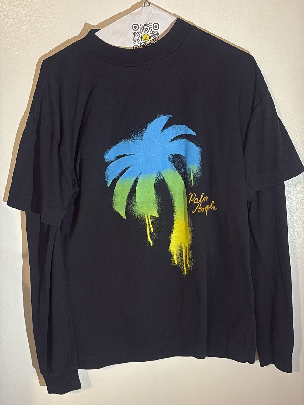 Custom Palm Angels Black Spray-Palm Graphic Double Layered Sleeve T-Shirt